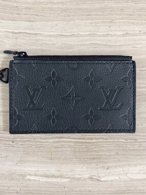 Louis Vuitton Black Embossed Monogram Zip Card Wallet